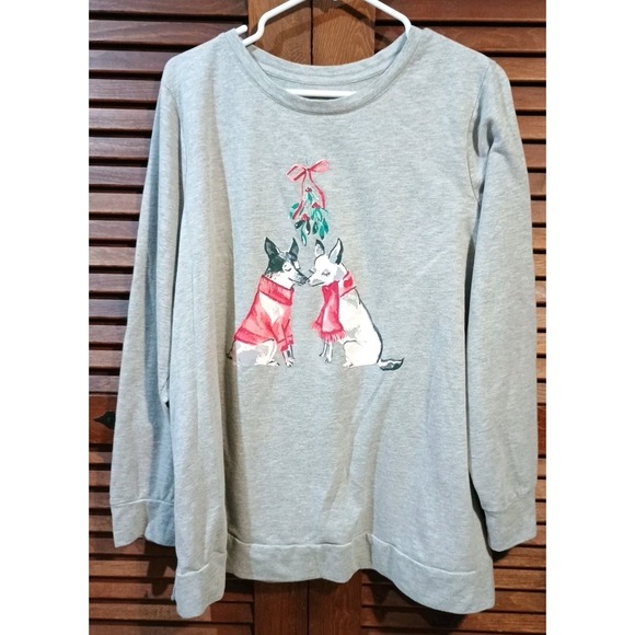 Lane Bryant Size 18/20 Women's Dogs Under Mistletoe Holiday Gray Sweatshirt - Picture 1 of 5
